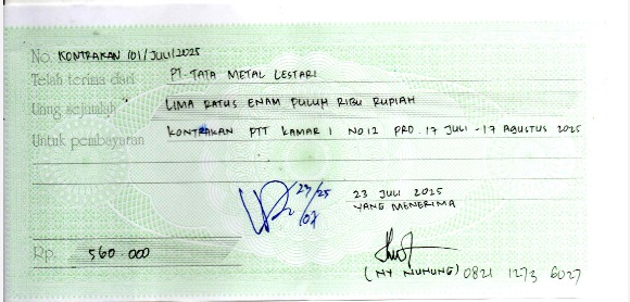 TML - Penyediaan Kontrakan Tukang Kamar 1 Oleh Bu Nunung Periode  17 Juli - 17 Agustus 2025